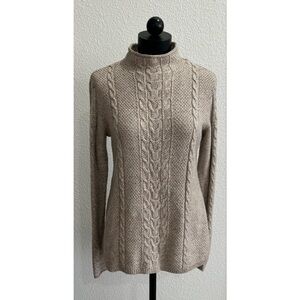 Gap Women’s Sweater Large Taupe Tunic Mock Neck Cable Knit Wool Blend Pullover